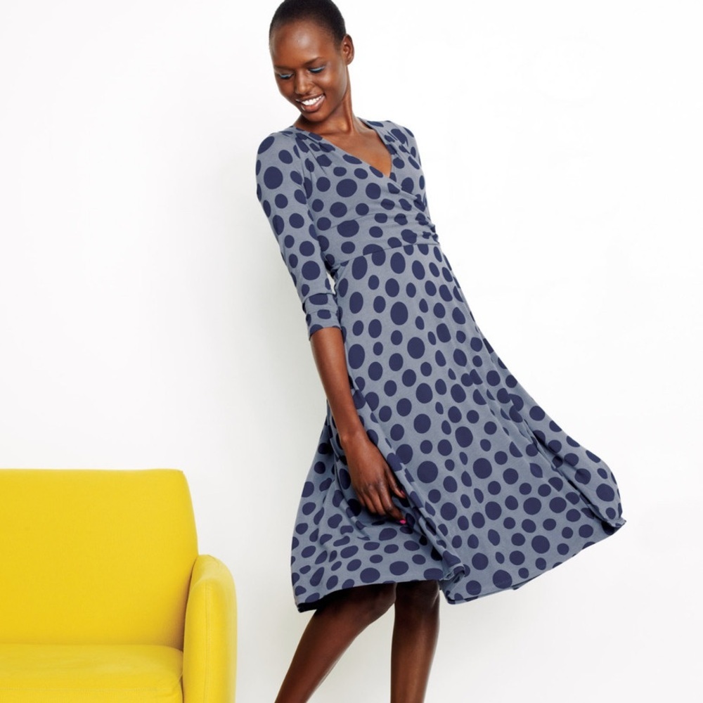 Boden faux wrap polka dot midi dress‎ 8